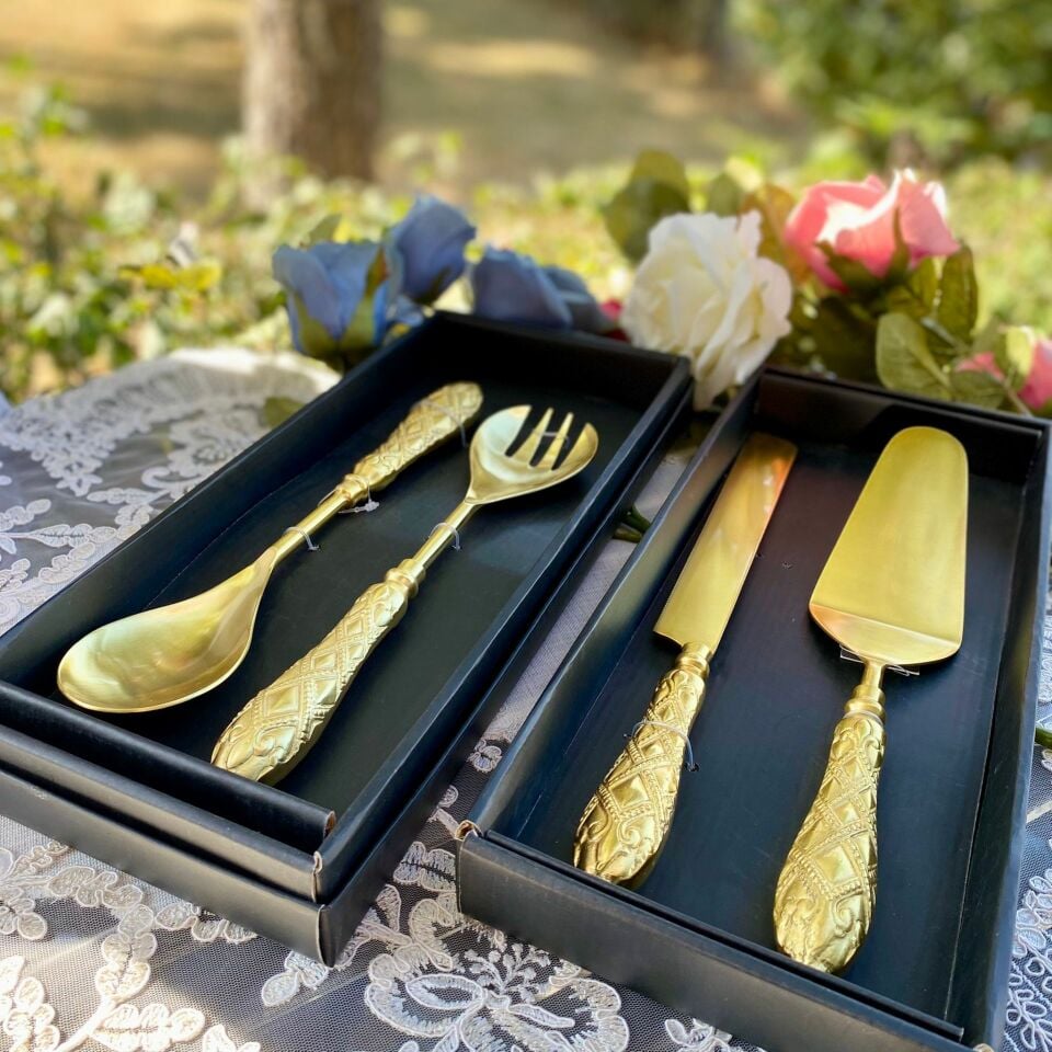 Rita Altın Kek Servis Takımı 2 Parça