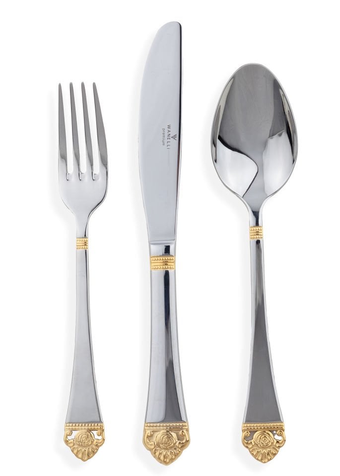 Lorena Dekorlu Altın 84 Parça Çatal Kaşık Bıçak Seti