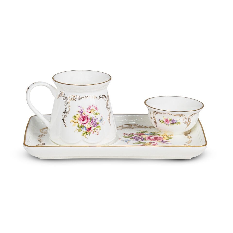 Pıa  Flowers Sunumluklu Kahve Takımı 3 Parça