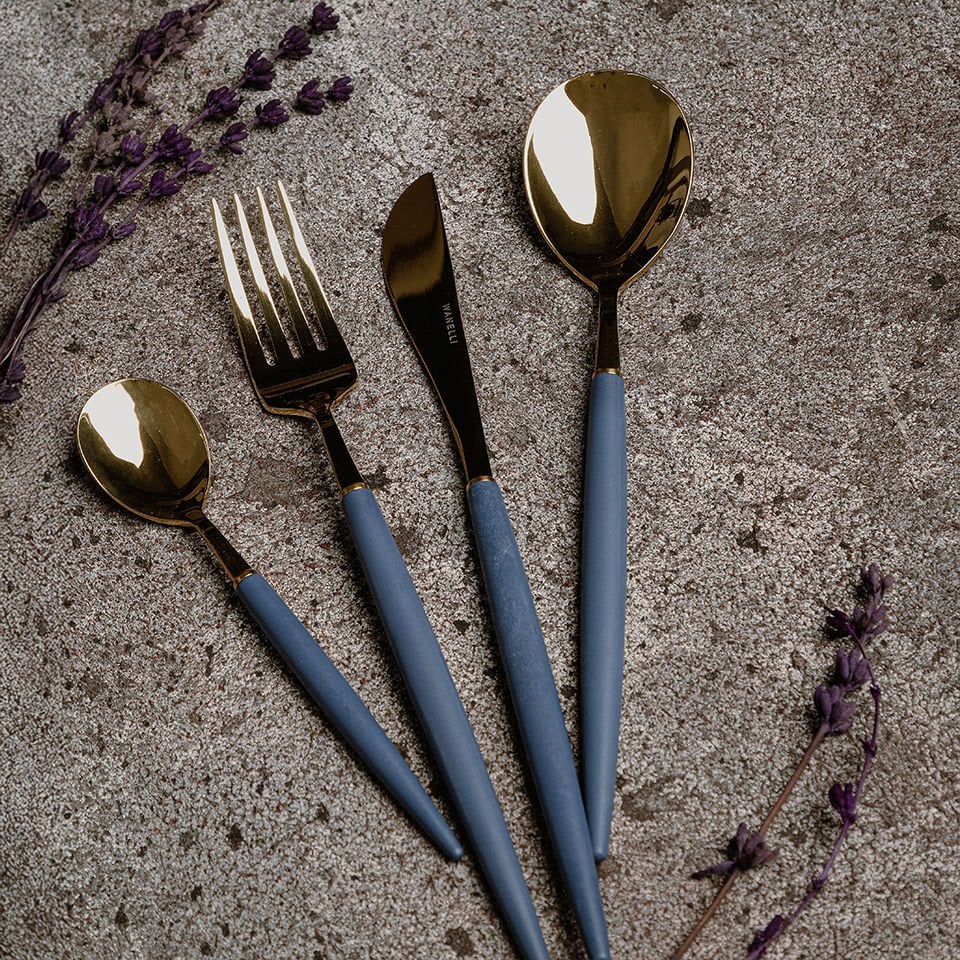 Rotti Mavi Gold 24 Parça Çatal Kaşık Bıçak Seti