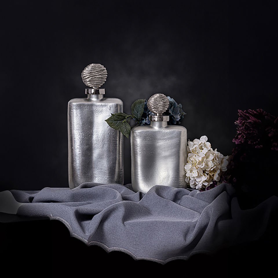 Anemon Gümüş Dekoratif Şişe 41 CM