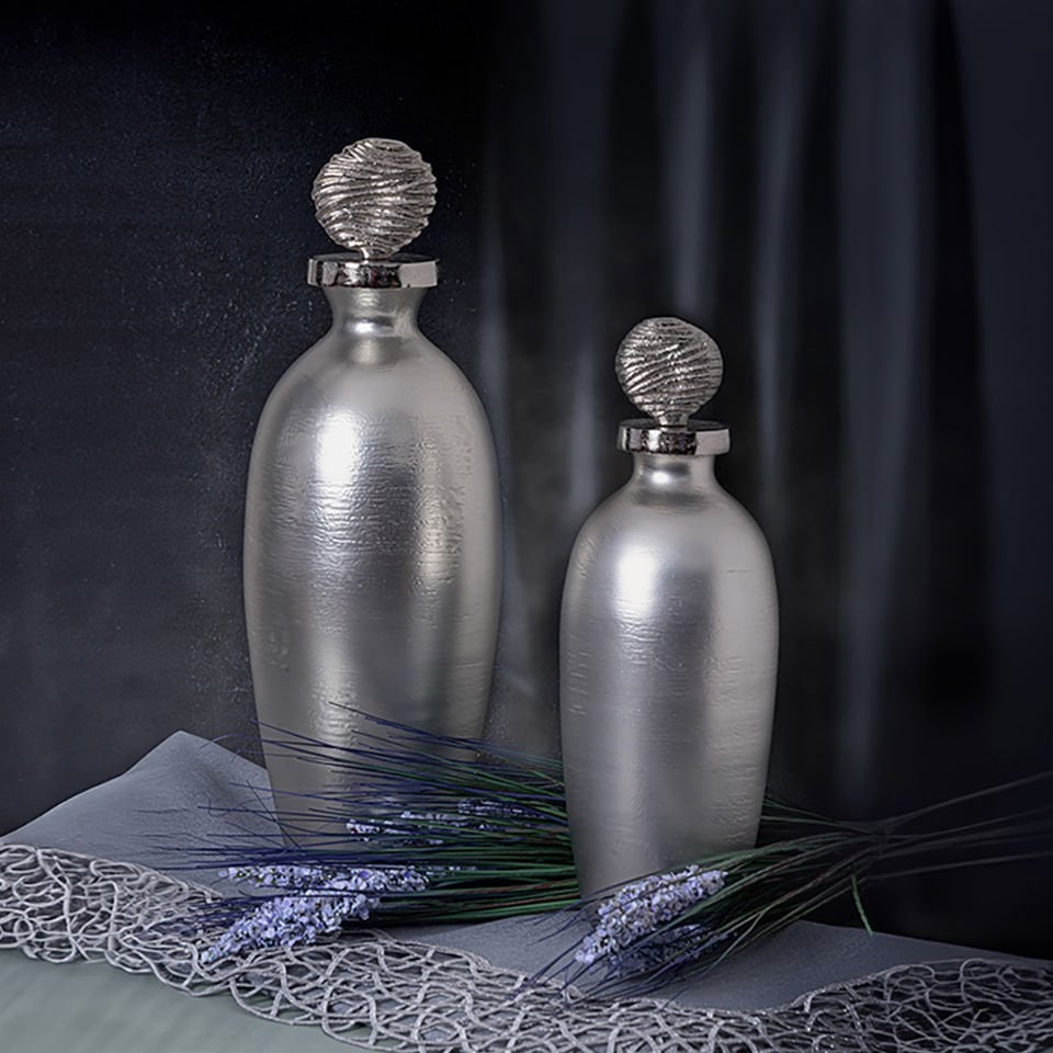 Anemon Gümüş Dekoratif Şişe 37 cm